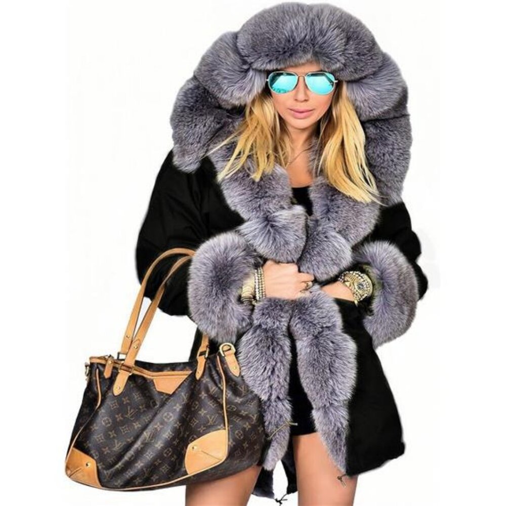 Women's Faux Fur Lined Coat Hooded Warm Winter Outwear Thicken Jackets Parka